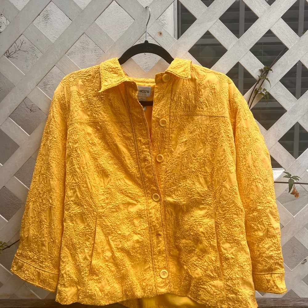 Chico's Sunny Yellow Textured Blouse/Jacket